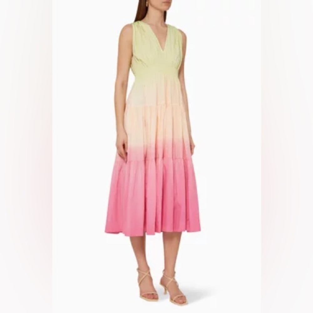 S/W/F Pink and Yellow Tiered Maxi Sundress V-Neck